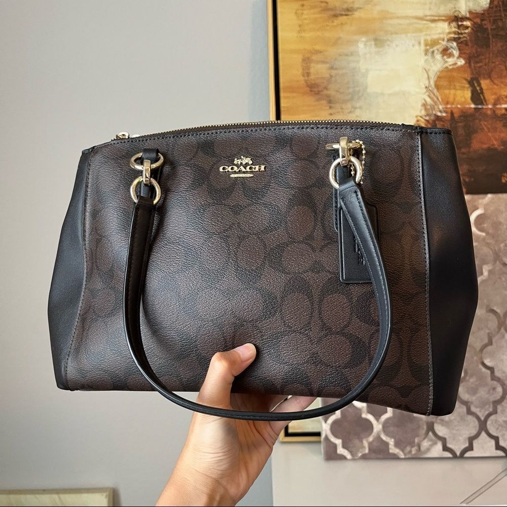 NWT Coach f58291 Small Christie Carryall In Signature Imitation Brown Black